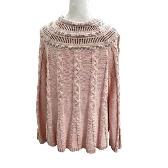Soft Surroundings Cable Knit Metallic Detail Sweater Baby Pink size Petite Large - Picture 4 of 8